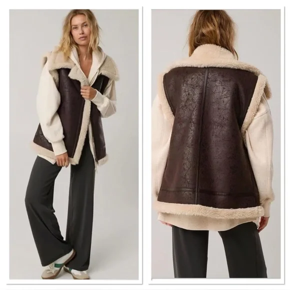 Offline by Aerie Cream & Brown Teddy Vest Jacket nwt large - Picture 3 of 11